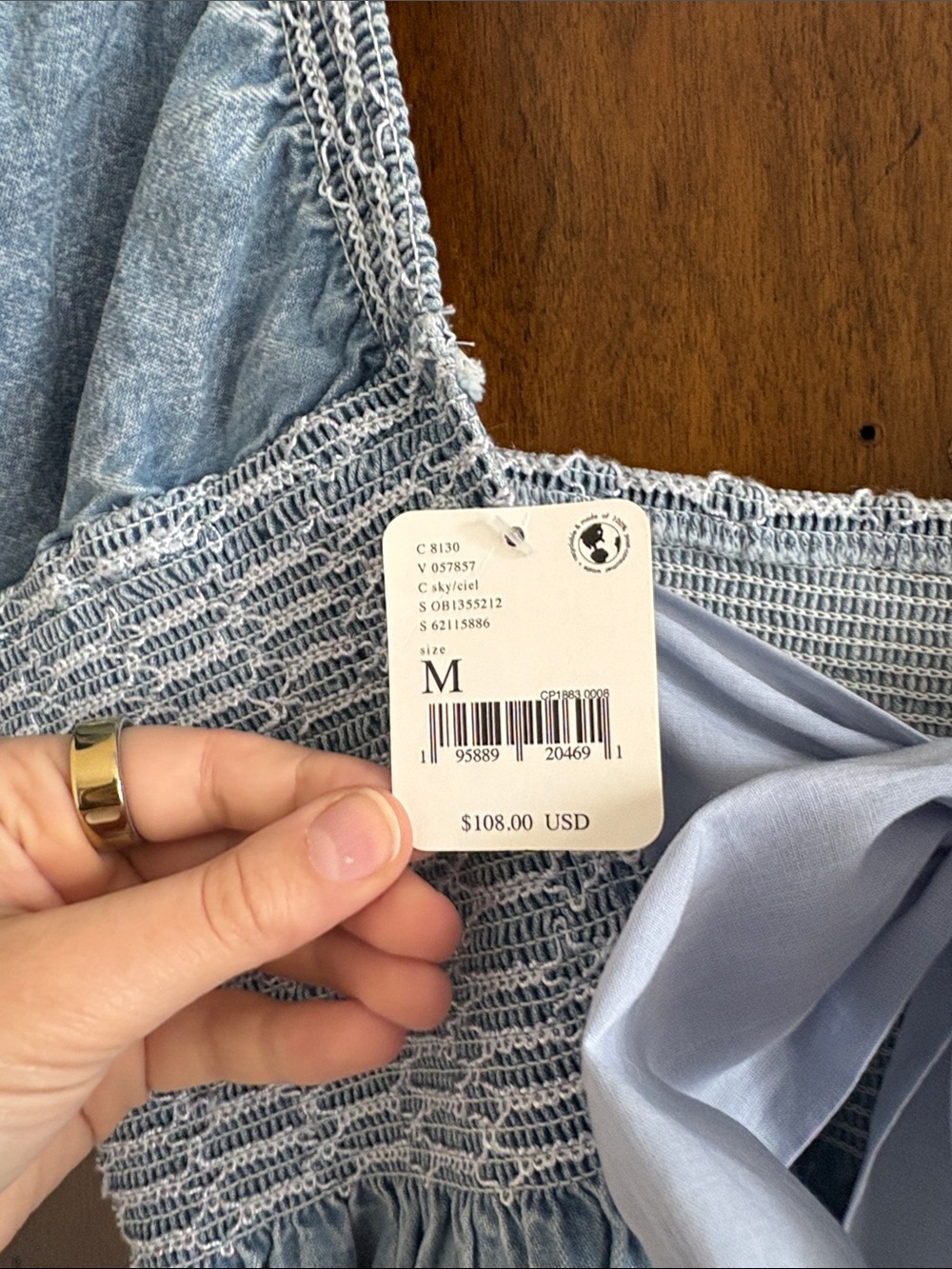 Free People Light Blue Smocked Tie-Front Mini Dress - Picture 3 of 3